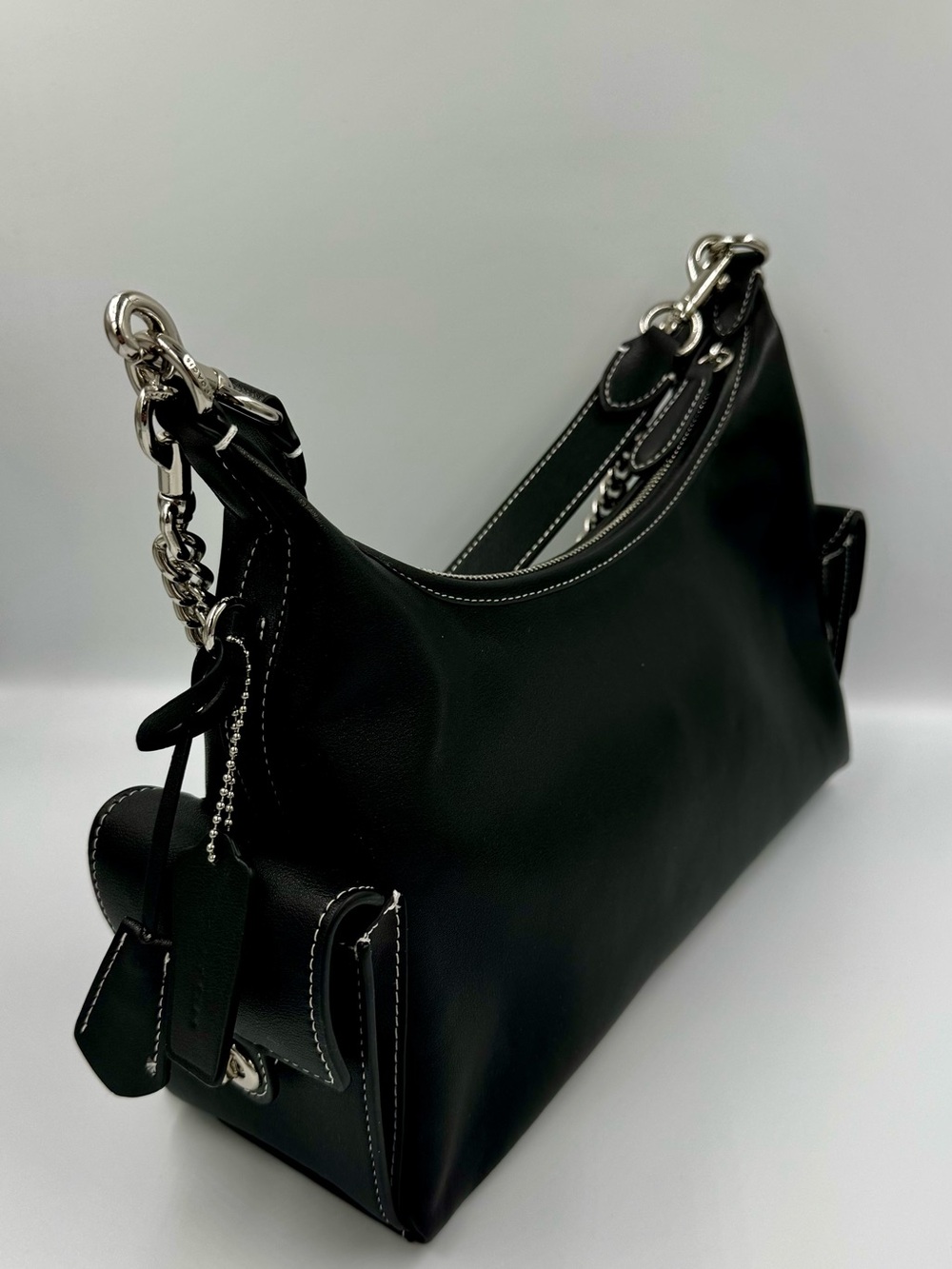 Coach Black Leather Shoulder Bag With Detachable leather and chain Straps - Picture 5 of 16